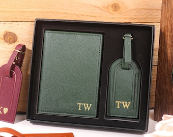 Customized leather monogrammed passport cover luggage tag  | Wedding Birthday Groomsman Gift Wedding Travel Gift | Personalized Gift for Dad