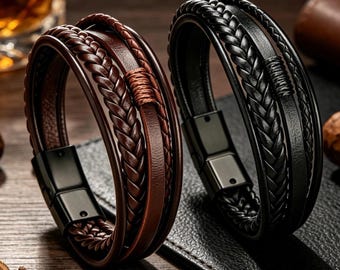 Personalized Engraved Genuine Leather Men’s Bracelet | Custom Jewelry Gift for Husband, Boyfriend, Best man gifts Anniversary & Birthday