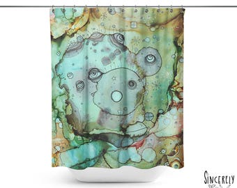 Colorful shower curtain abstract face original art fun shower curtain bathroom accessories green shower curtain washable fabric bath decor
