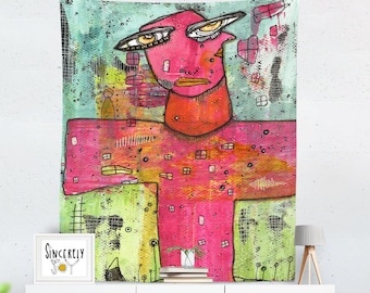 Colorful Tapestry Fun Large Indoor or Outdoor Wall Art Hanging Pink Creature Artwork Artist Tapestries Dorm Bedroom Living Room Wall Decor