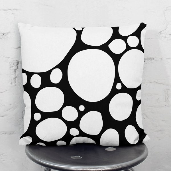 Modern Art Black White Polka Dot Illustration Throw Pillow Cover Mod Artwork Decor Pillow Art Black Throw Pillows Funky Decorative Pillows