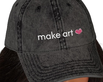 Embroidered Vintage Cap | "make art" | Distressed Baseball Hat for Creatives | Art Teacher, Instructor, Student Gift