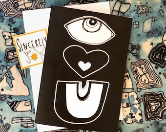 I LOVE YOU Greeting Card Artist Anniversary Stationary Art Cards - Eye Artwork - Unique Fun Eye Love You Card for Mom Dad Kids or your Lover