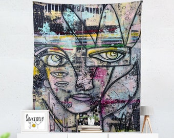 Tapestry Colorful Whimsical Artwork on Washable Fabric Tapestries Large Rainbow Face Wall Decor for Fun Dorm Bedroom Walls Design Gift Ideas