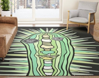 CACTUS Plant Accent Area Throw Rug Designer Artist Rugs Unusual Black Green Rug for Bedroom, Welcome Rug ,Living Room, Dorm Kids Room Ideas