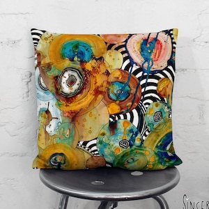 Abstract Neutral Throw Pillow Home Decor Bold Home Accessories Mixed media pillow Bohemian Style Pillow Boho Pillow artist pillow art decor