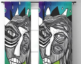 RAINBOW Abstract Face ON Cortinas de ventana Blackout O Sheer Window Curtain PanelS Unique Big Eyes Artwork on Curtains for Kids Dormitorio Dormitorio