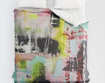 Funda nórdica Colorida ropa de cama abstracta única brillante Original Obra de arte abstracta Ropa de cama Mantas de dormitorio Divertidos diseños de artistas para hogares divertidos dormitorio