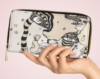Unusual Art on Zipper Wallet Cruelty Free Faux Leather Abstract Original Artwork Unique Weird Gothic Designer Women's Accessories Fun Gifts