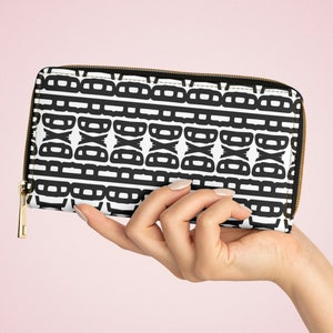 Cartera Tribal con cremallera, ilustraciones abstractas, únicas, inusuales, en blanco y negro, accesorios para mujeres y niñas, bolsa, ideas de regalo modernas y divertidas para mujeres