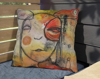 Outdoor Pillows | Original Low Brow Outsider Artwork | Unique Eclectic Patio Cushions