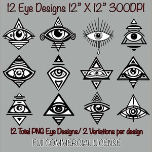 24 VOLLEDIGE PNG commerciële licentiebestanden derde oog, spirituele ogen, mystieke ogen, boze ogen, voor print op aanvraag POD kleding decor illustraties