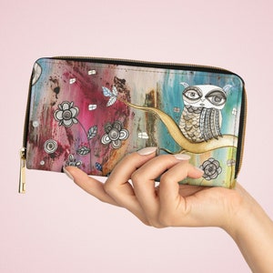 Cartera de búho bohemio con cremallera para mujer