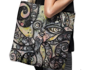 Octopus Beach Tote Bag Reusable Canvas Bag Fun Abstract Sea Creature Artwork on Totes School Gym Art Grocery Bags Totes Ocean Beach Painting
