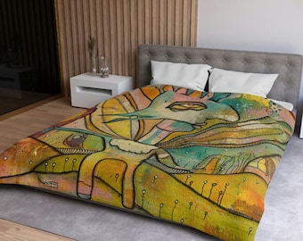 Unique Duvet Cover Unusual Whimsical Eclectic Weird Bedroom Decor Accessories Bed Blankets Fun Colorful Dorm Room Bird Art Artwork on Duvets