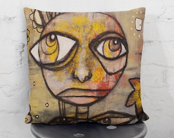 Unique Artist Throw Pillow Cover Artwork Face Pillow Unique Faces Mixed Media Outsider Abstract Decor for Dorm Bedroom Living Room Pillows