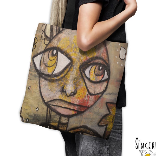 Unique Reusable Canvas Tote Bags Abstract Art Face Totes - Unique Gothic Painting School Gym Beach Art Grocery Bags - Fun Teen Holiday Gift