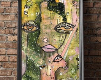 Kunstprint "Got My Tools" downloaden | Mixed Media Collage | Leuk en eigenzinnig pareidolie schilderij, printbaar kunstwerk om aan de muur te hangen, van C.Cambrea