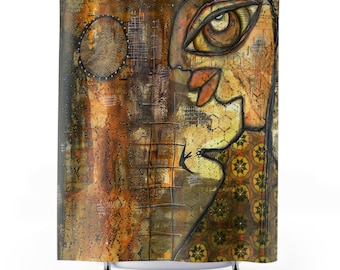Shower Curtain | Original Art with Pennsalvania Collage Birds and Golden Moon | Bathroom Decor Accessories