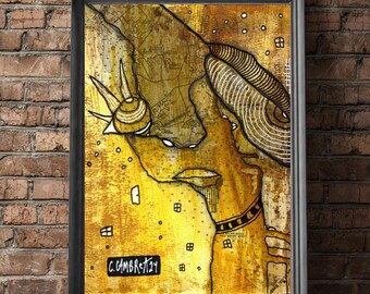 Kaartcollage kunstprint downloaden | Mixed Media Muurkunst "Reizen over de Zeeën" | Leuk aquarel schilderij wanddecoratie kunstwerk van C.Cambrea