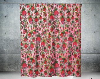 Colorful Strawberry Shortcake Art shower curtain strawberries artwork shower curtains original fruit art painted artist kids bathroom decor