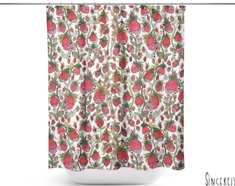Colorful Whimsical Strawberry Shortcake Art Shower Curtain bathroom bath set strawberries art curtains original art painted kids bath decor