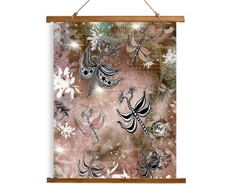 Wood Slat Tapestry Whimsical Butterflies Art Floral Abstract Art Bedroom Hanging Decor Butterfly Garden Painting Artist Tapestries Gift Idea
