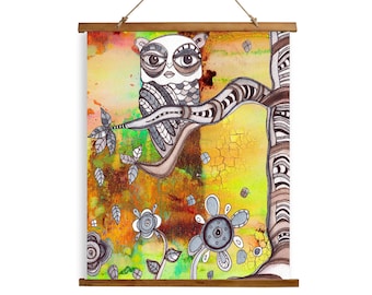 Whimsical Bohemian Wall Decor Owl Artwork Colorful  Bedroom Wall Hanging Tapestry Owl Watercolor Painting Artist Boho Tapestries Gift Ideas