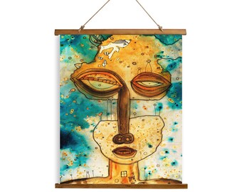 Wall Hanging Fabric Tapestries Original Colorful Abstract Art Painting Print on Wood Slat  for Unique Home Bedroom Office Living Room Decor