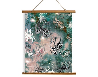 Wood Slat Tapestry Whimsical Butterflies Floral Abstract Art Bedroom Wall Hanging Decor Butterfly Garden Painting Artist Tapestry Gift Idea