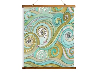 Abstract Tapestry Ocean Waves Wall Hangings Original Colorful Beach Watercolor Art Painting Tapestries Artist Artwork Design FREE SHIPPING