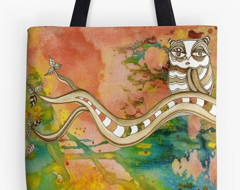 Owl Tote Bag Beach Bag Grocery Bag Gym Bag Computer Bag Owl Art Tote Boho bag Bohemian bag Owl Bag Colorful bag purse reusable shopping bag