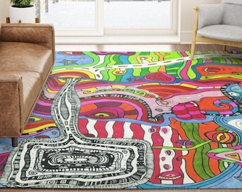 Psychedelic Rug Artist Area Rug Modern Industrial Decor Abstract Rug throw rugs colorful rug unique rug psychedelic decor college dorm gift