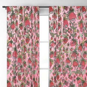 COLORFUL Strawberry Fun Kids Nursery Room Art Blackout OR Sheer Window Curtain Panels Treatments Strawberries Artwork Unique Home Designs