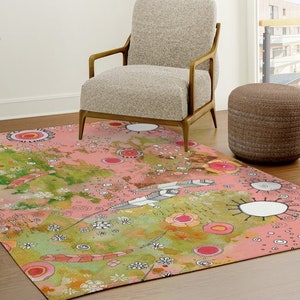 Boho Carpet Colorful Area Rugs Happy Fun Hippie Feathers Flowers Eclectic Bohemian Decor for Bedroom, Living Room, Dorm Rug Floor Designs image 1