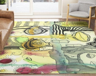 Colorful Psychedelic Area Rug Abstract Artist Carpets Unique Unusual Trippy Psychedelic Carpets for Bedroom Dorm Living Room Home Decor Idea