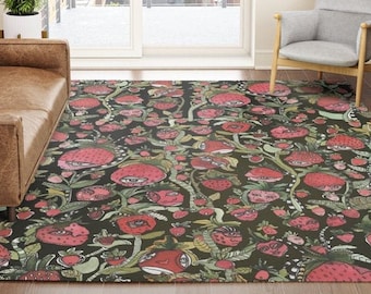 Colorful Strawberry Accent Area Throw Rug Designer Watercolor Artist Rugs Pink Strawberries Artwork Unique Floor Carpet Home Decor Designs
