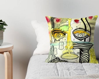 Original Psychedelic Art Pillow Cover Abstract Home Decor Pillow Cushion Cover Art Visionary Psychedelic Pillows for Dorm, Bed, Living room