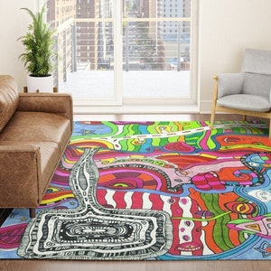Gift for Her Optical Illusion Groovy Retro Rug Psychedelic Rug Trippy Area Rug Dorm Decor for Living Room or Bedroom Bohemian Carpet