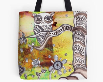 Owl Tote Bag Beach Bag Original Tote Bag Gym Bag Computer Bag Owl Art Tote Boho bag Bohemian bag Owls Colorful tote reusable shopping bag
