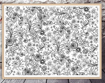 Blommig målarbok med konstnärsbläck Illustrationer Boho väggkonsttryck Boho collage Scrapbooking-ark Blomkonstverk Nedladdningar