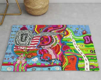 Psychedelic Rug Artist Area Rug Modern Industrial Decor Abstract
