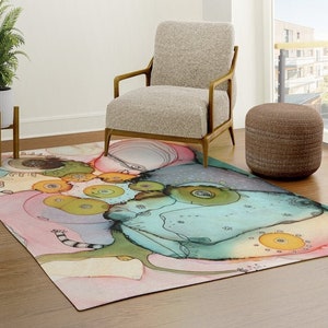 Whimsical Artist Carpet Faces Area Rug Psychedelic Rugs Artist Designed Floor Decor for Dorm, Bedroom, Living, Dining Room Fun Colorful Rug