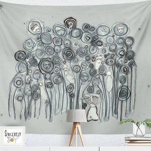Abstract Floral Art Tapestry wall hanging art colorful blue tapestry large wall art unique artist tapestry art mixed media artist tapestries