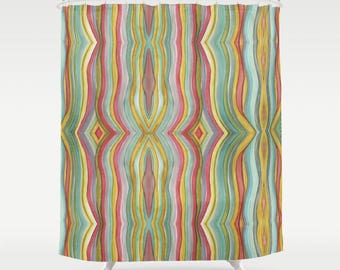 Colorful Boho rainbow striped shower curtain bathroom set accessories matching bath mat abstract shower curtain watercolor shower curtain