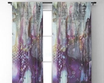 Abstract Purple Blackout Sheer Window Curtains Artwork Artist Organic Watercolor Art Painted Home Decor Bedroom Living Room Design Gift Idea