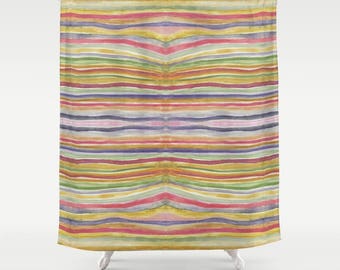 Colorful rainbow striped boho shower curtain abstract shower curtain watercolor shower curtain decor bathroom accessories fabric curtain art