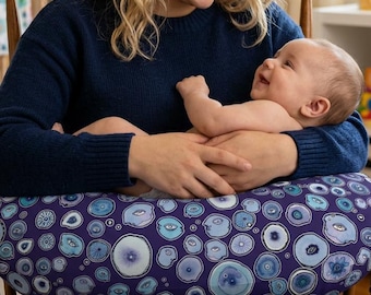 Nursing Pillow Cover Blueberry Pattern | Blue Fruit Blueberries Art Design | Nursery Room | New Mom |  Baby Shower Gift