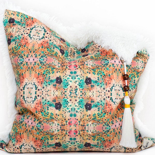 Large BOHO PILLOW Shabby Chic Decor Shag Designer Pillow Bohemian pillow feather pillow decorative pillow accent pillow modern gypsy pillow