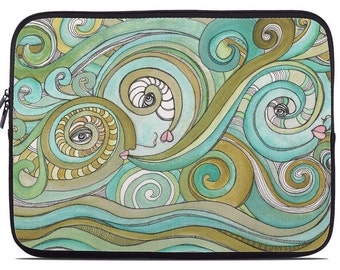 Computer sleeve * Honeydew ocean waves green laptop artist sleeve * Tablet artist sleeves  * Boho style art laptop * Colorful tablet cases